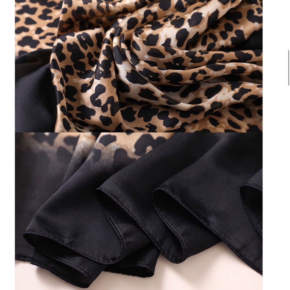 100% SILK SATIN Large Shawl Leopard Print Scarf Animal Print Wrap Coverup Gift - Picture 7 of 11